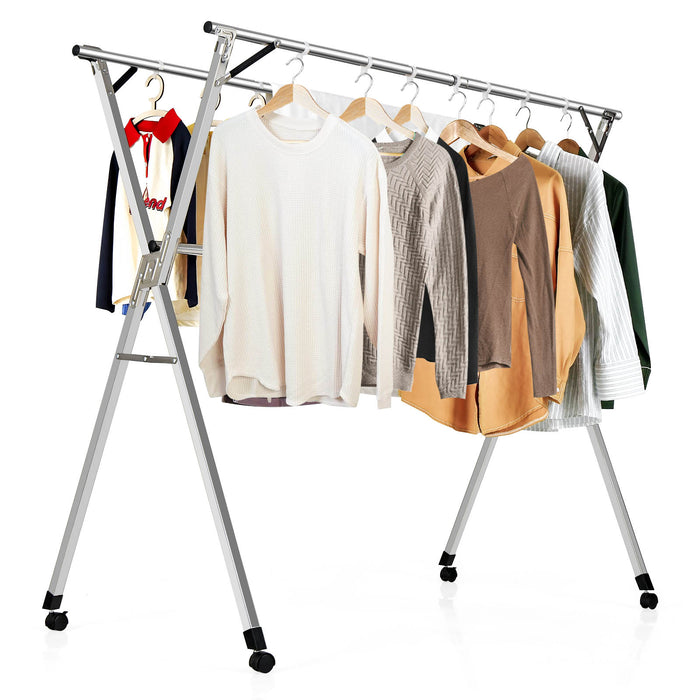 Portable Hanging Laundry Stand - Folding Clothes Drying Rack with Hooks and Wheels - Perfect Solution for Space-Limited Apartments and Dormitories