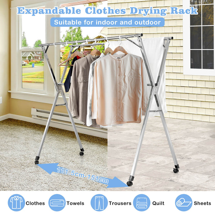 Portable Hanging Laundry Stand - Folding Clothes Drying Rack with Hooks and Wheels - Perfect Solution for Space-Limited Apartments and Dormitories