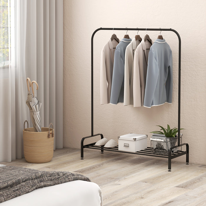 Metal Stand Rack - Clothes Organizer with Top Rod and Lower Storage Shelf in Black - Ideal for Home Wardrobe Organization