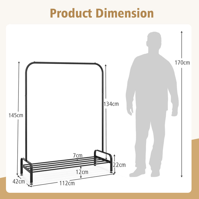 Metal Stand Rack - Clothes Organizer with Top Rod and Lower Storage Shelf in Black - Ideal for Home Wardrobe Organization