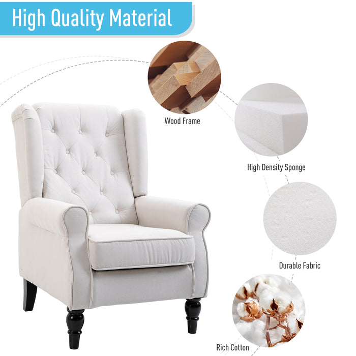 Wingback Accent Chair - Retro Button Tufted Upholstered Design for Elegance - Ideal Comfy Seating for Living Room and Bedroom, Cream White