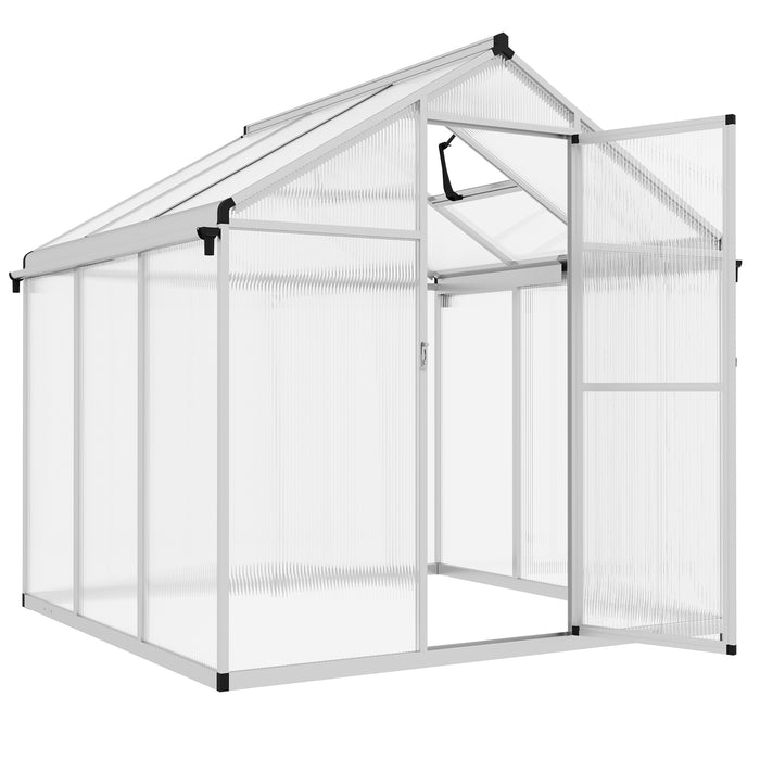 Large 6x6ft Polycarbonate Greenhouse - Durable Walk-In Plant Grow House with Rain Gutters and Window - Ideal for Gardeners and Year-Round Plant Cultivation