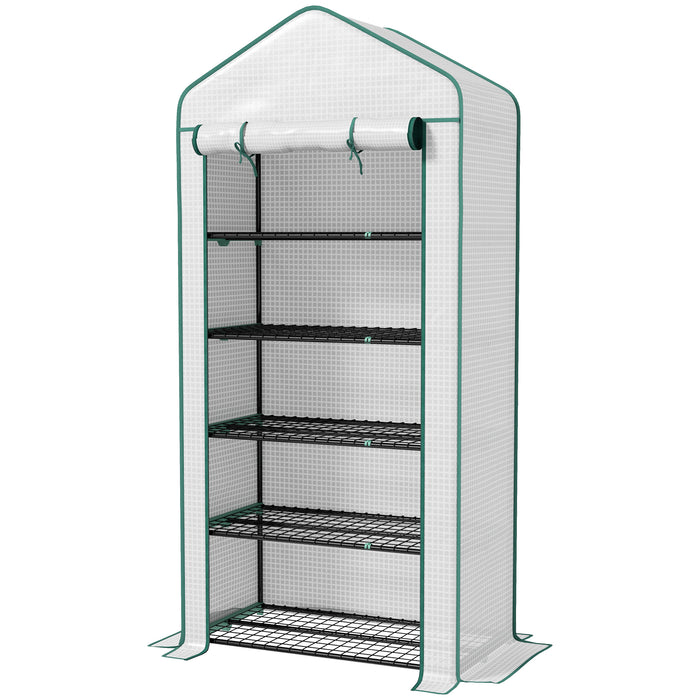 5 Tier Widened Mini Greenhouse with Sturdy PE Cover - Portable Gardening House with Roll-Up Zipper Door and Metal Wire Shelves - Ideal for Plant Protection and Growth, 193x90x49 cm, White