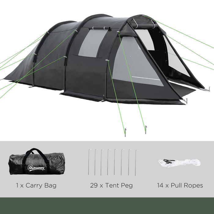 3-4 Person Tunnel Tent - Dual-Room Design with Windows & Protective Covers, Portable Carry Bag - Ideal for Camping, Fishing, Hiking & Festivals