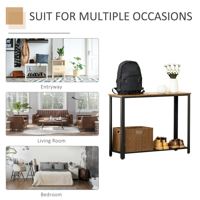 2-Tier Console Table with Mesh Shelf - Rectangular Side/End Table, Adjustable Feet, Brown & Black - Ideal for Living Room, Entryway, Hallway Storage & Display