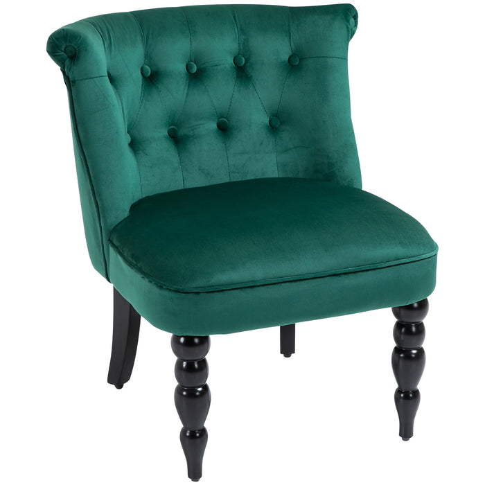 Velvet Wingback Accent Chair - Button Tufted, Rubber Wood Legs, Stylish Dark Green - Elegant Seating for Living Room and Bedroom