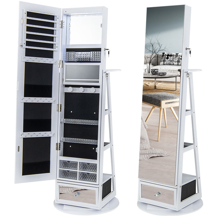 360° Swivel Lockable Armoire - Full-Length Mirror and Jewelry Cabinet - Ideal for Safe Storing and Organizing Accessories