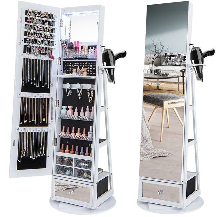 360° Swivel Lockable Armoire - Full-Length Mirror and Jewelry Cabinet - Ideal for Safe Storing and Organizing Accessories