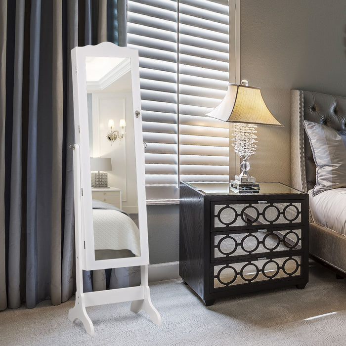 Freestanding Cabinet - White Jewelry Organizer with Adjustable Mirror - Ideal for Protection and Organization of Valuables