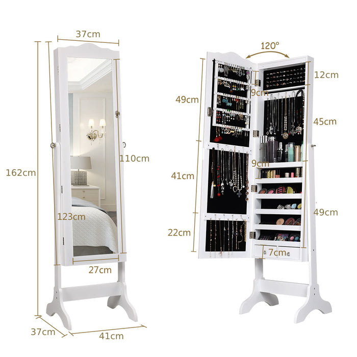 Freestanding Cabinet - White Jewelry Organizer with Adjustable Mirror - Ideal for Protection and Organization of Valuables