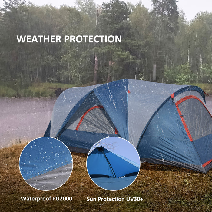 Dome Camping Tent for 3-4 Persons - 2-Room Structure with Dual Entrances, UV-Resistant and Portable - Ideal for Fishing & Hiking Adventures, Blue