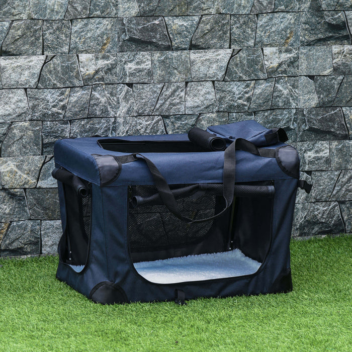 Foldable Pet Carrier with Soft Cushion - Portable Dog and Cat Travel Bag in Dark Blue, 70x51x50 cm - Ideal for Comfortable and Safe Pet Transport