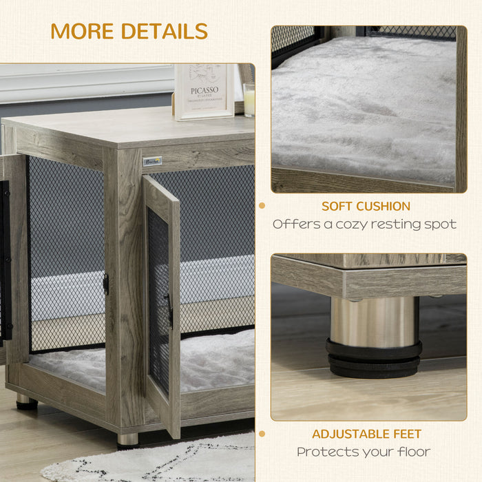 Two-in-One Large Canine Habitat - Dual-Door Dog Crate with Comfy Cushion - Multipurpose Pet Enclosure & Stylish Living Room Furniture