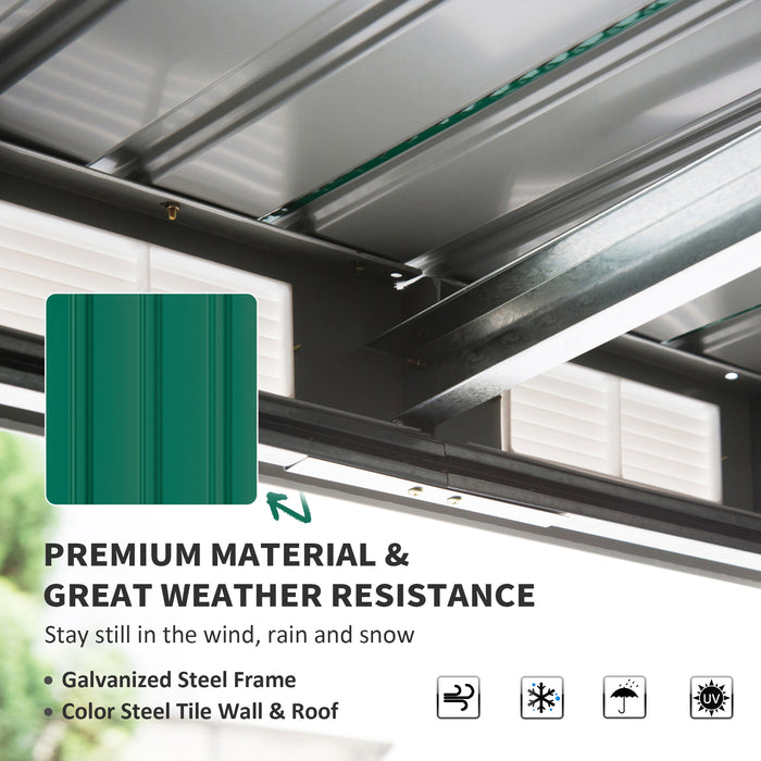 Outdoor Metal Storage Shed - 9ft x 4.25ft Corrugated Garden Equipment Tool Box with Foundation, Ventilation, & Doors - Secure Deep Green Organizer for Garden Tools & Supplies