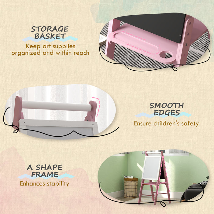 Kids' 3-in-1 Art Easel with Paper Roll - Height Adjustable Double-Sided Whiteboard & Chalkboard - Creative Play for Ages 3-6 Years