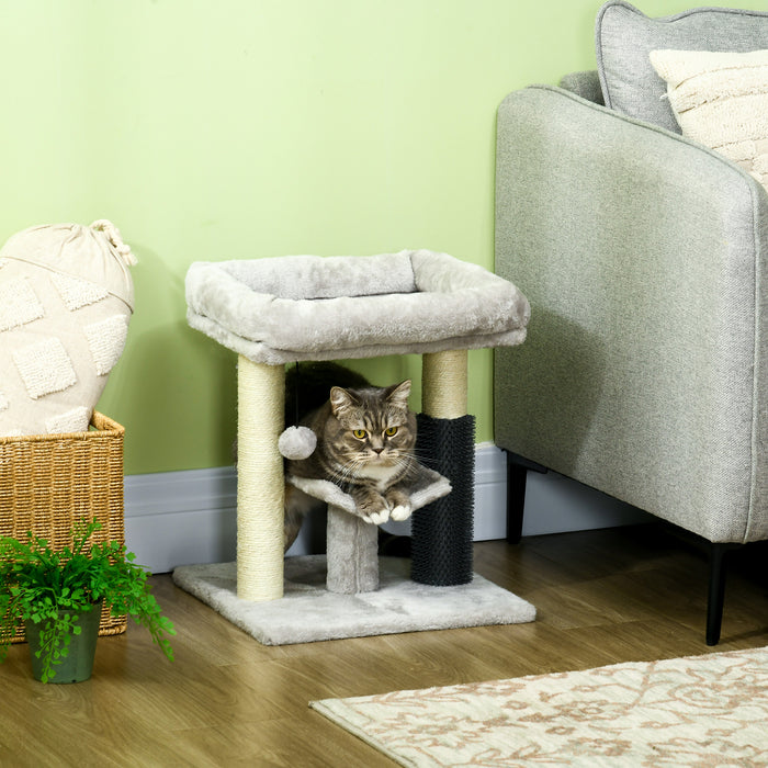 48cm Cozy Cat Tree Tower - Scratching Post, Self-Grooming Brush, Hang Ball, and Lounging Perches - Perfect for Play and Relaxation for Feline Friends