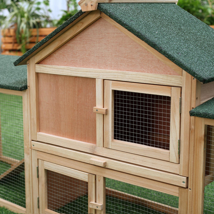 Deluxe Double-Tier Bunny Hutch with Ladder - Spacious Wooden Rabbit & Guinea Pig Home, Outdoor Run, Slide-Out Tray - Ideal for Pet Safety & Comfort, Measures 210x45.5x84.5 cm