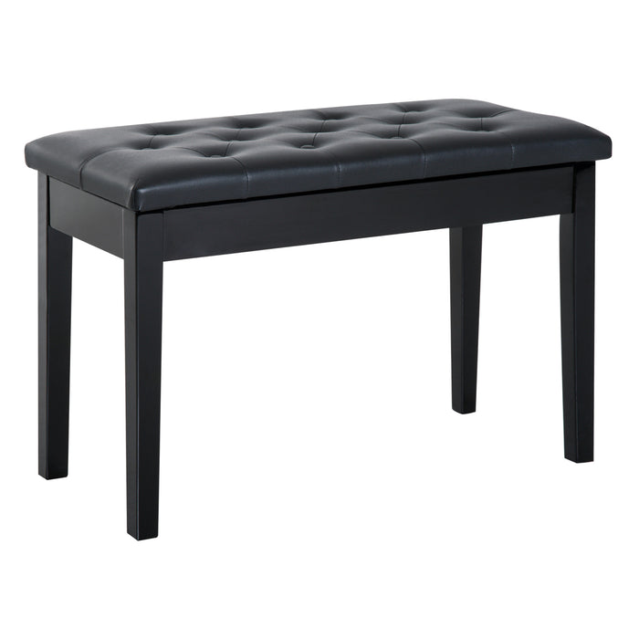 Deluxe PU Leather Piano Bench - Elegant Black Upholstered Makeup Stool with Storage Compartment - Perfect for Musicians and Vanity Tables