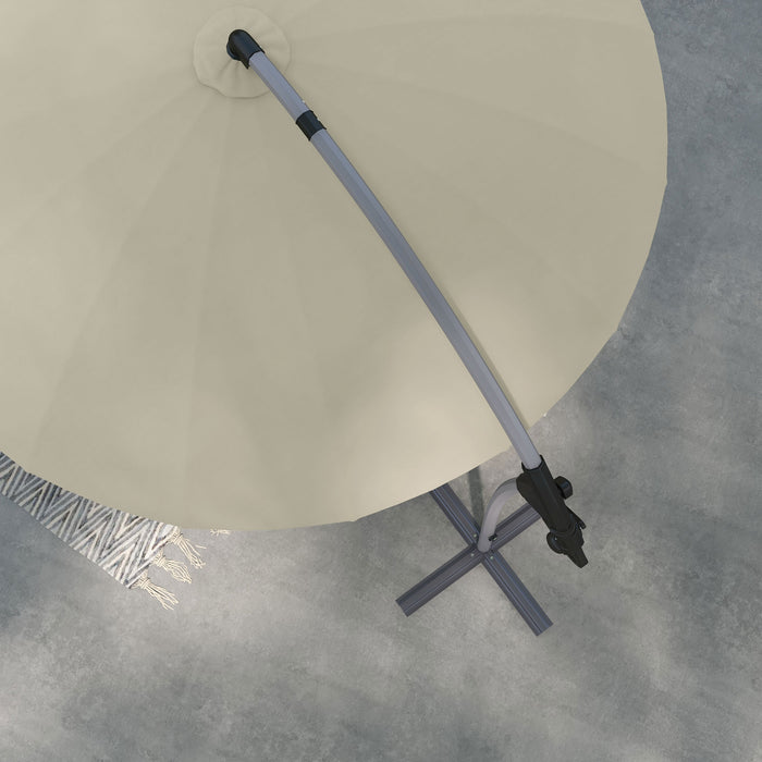 2.7m Beige Cantilever Parasol with Sturdy Cross Base - Outdoor Patio Umbrella for Sun Protection - Ideal for Garden, Deck, and Poolside Lounging