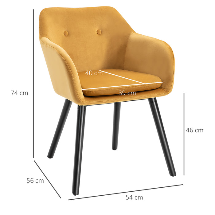 Modern Velvet-Touch Dining Chairs Set of 2 - Upholstered Fabric with Backrest and Armrests, Yellow - Elegant Seating for Lounge and Reception Areas