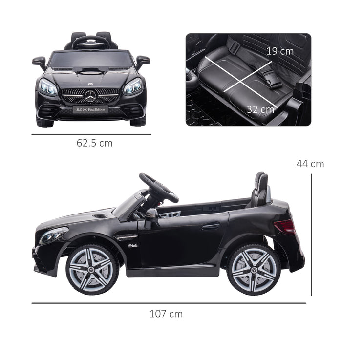 Mercedes Benz SLC 300 Electric Ride-On Car - 12V Dual Motor with Parental Remote, Music, Lights, and Suspension - Ideal for Children 3-6 Years, Sleek Black Design