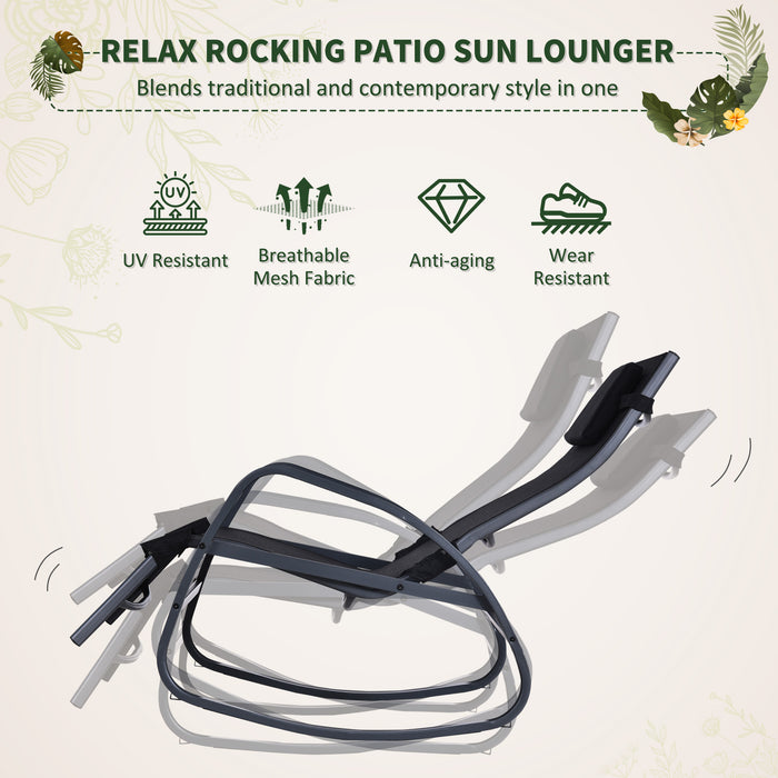 Zero Gravity Rocker Patio Chair - Adjustable Reclining Outdoor Lounger with Pillow and Footrest, Texteline Fabric - Perfect for Garden Relaxation and Comfort