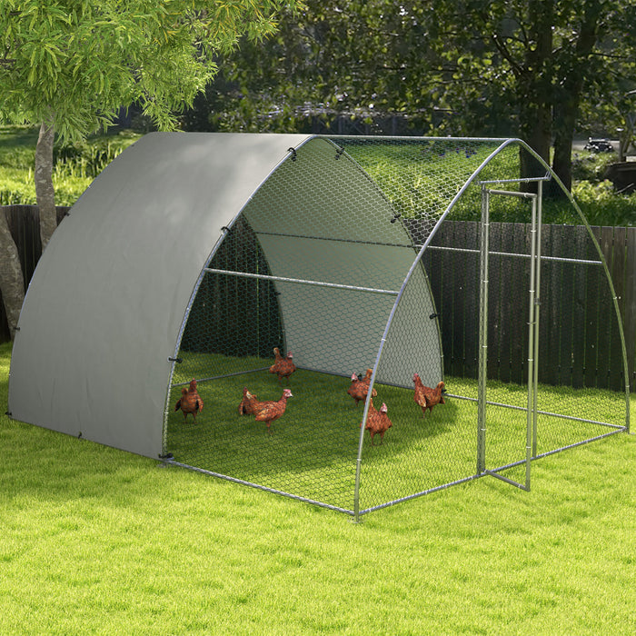 Giantex Galvanized Poultry Habitat - Spacious Outdoor Chicken Coop with Protective Cover, Perfect for 8-12 Chickens, Ducks, or Rabbits - Silver, 3x3.8x2.2m Safe Pet Shelter