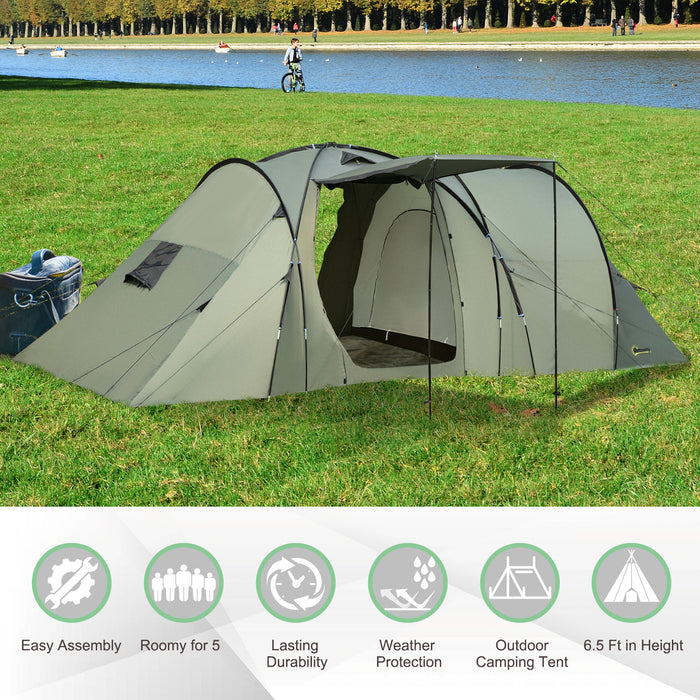 5-Person Family Camping Tent with Gazebo - Waterproof Garden Shelter with Rainfly, Multichamber Design - Spacious Outdoor Accommodation for Groups, Includes Carry Bag