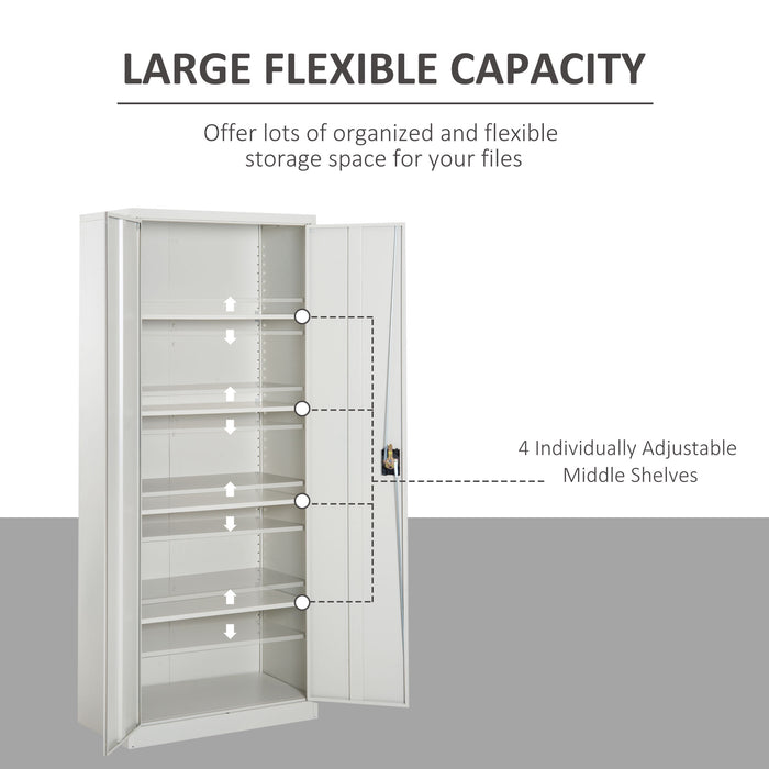 Cool Rolled Steel Lockable Cabinet - Tall Office Filing Storage with 2 Doors & 4 Adjustable Shelves - Secure Organizational Solution for Documents and Books
