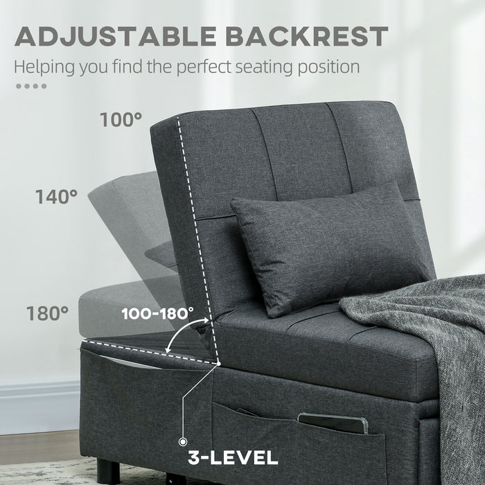 3-in-1 Convertible Sleeper Chair Bed with Padding - Adjustable Recliner, Wheels and Pillow, Grey - Perfect for Small Spaces and Guest Rooms