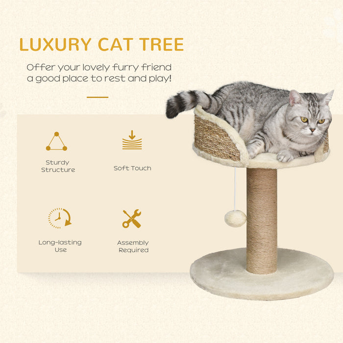 Basics Tower - Cat Tree with Bed, Scratching Post & Dangling Ball Perch - Ideal for Kitten Play & Lounge, Beige