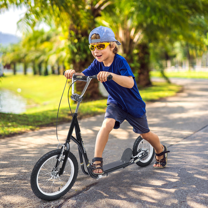 Teen Scooter with Rubber Wheels - Adjustable Handlebar, Front & Rear Dual Brakes, and Kickstand - Ideal for Kids 5+ Years, Black