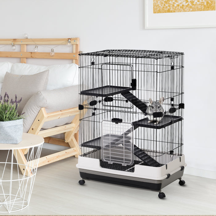 3-Tier Rolling Rabbit & Chinchilla Cage with Ramps - Sturdy Pet Hutch Play House, Platforms, & Easy Clean Tray - Ideal for Small Animals Comfort & Exercise