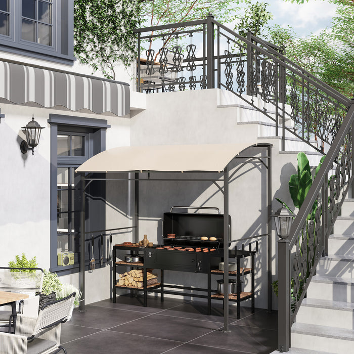 Garden Grill 2.2 x 1.5m BBQ Gazebo - Metal Frame with Curved Canopy & 10 Hooks, Beige Outdoor Sun Shade - Ideal for Grilling and Outdoor Parties