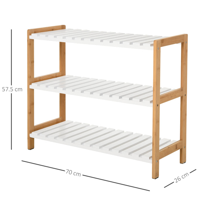3-Tier Wooden Shoe Rack with Slatted Shelves - Spacious, Hygienic Storage Solution for Home and Hallways - Ideal for Families and Guests, 70x26x57.5cm, Natural Finish