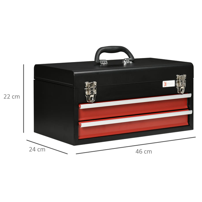 Lockable Metal Tool Chest with Ball Bearing Runners - Heavy-Duty 2-Drawer 460x240x220mm Storage - Portable Organizer for DIY Enthusiasts & Professionals