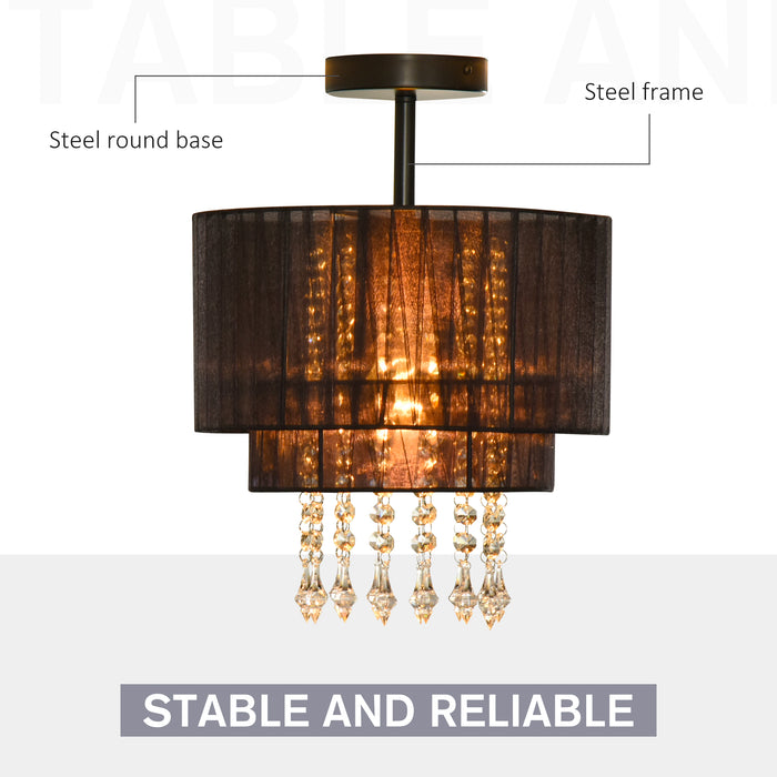 Vintage Metal Chandelier - Dual Drum Shade Lamp with Acrylic Crystal Accents - Elegant Lighting for Living and Dining Areas
