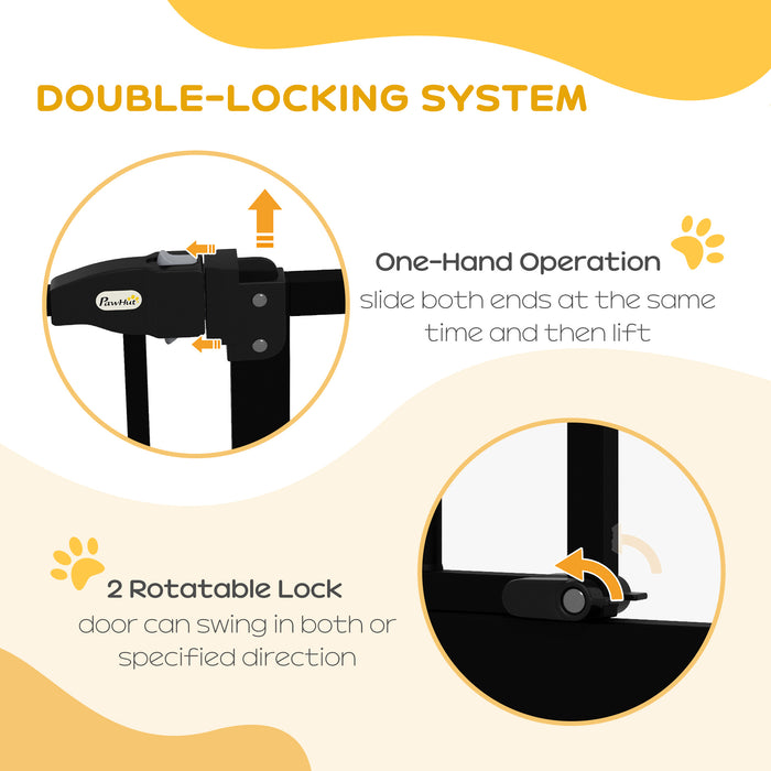 Adjustable Metal Pet Gate 74-80cm - Auto-Close Safety Barrier with Door in Black - Ideal for Dogs & Home Protection