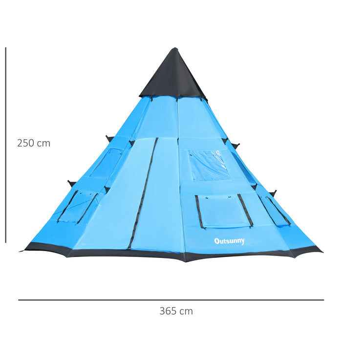 6-Person Tipi-Style Camping Tent - Family Teepee with Ventilated Mesh Windows and Zippered Door - Easy Assembly for Hiking, Picnics, and Overnight Adventures, Includes Carry Bag, Blue