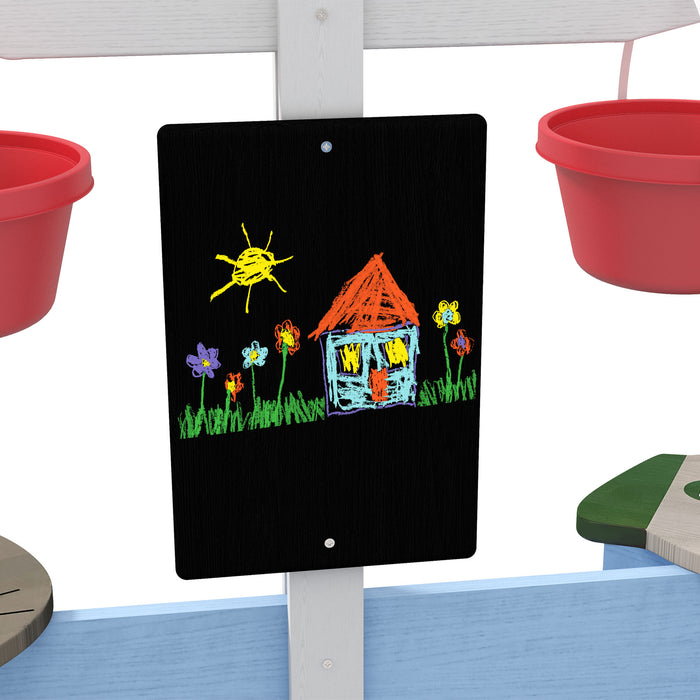 Kids' Outdoor Wooden Sandbox with Built-In Seating - Durable Play Area with 6 Blue Seats - Perfect for Backyard Fun and Creative Play