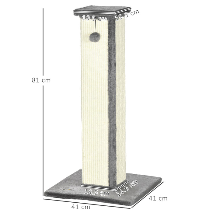 81cm Vertical Cat Scratcher - Natural Sisal Rope, Hanging Play Ball, Soft Plush Finish, in Elegant Grey - Designed for Cat Claw Health and Playful Engagement