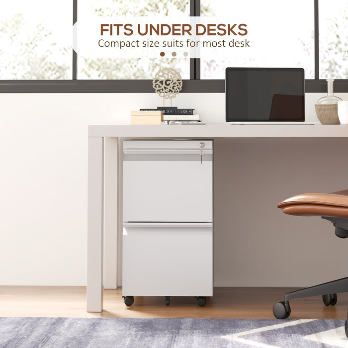 Mobile Steel Filing Cabinet with 2 Lockable Drawers - Adjustable Hanging Bars for Letter, A4, and Legal Files, Easy to Move with Wheels - Secure Office Document Organization