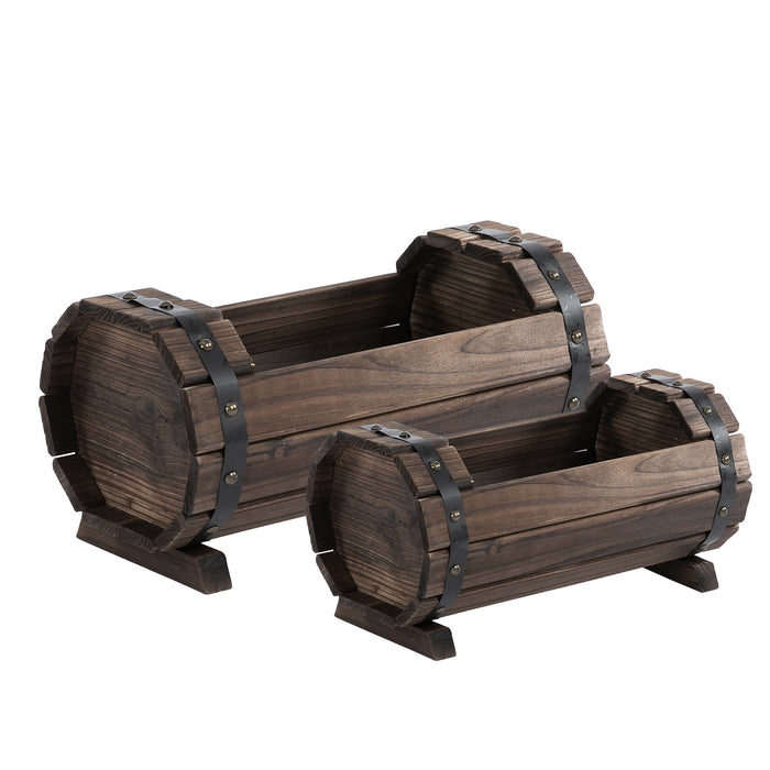 Wooden Planter Box Set of 2 - Outdoor & Indoor Solid Wood Garden Flower Box, Carbonized Finish - Ideal for Planting Flowers & Herbs