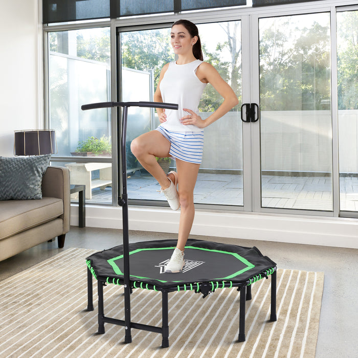 Octagonal 48" Fitness Rebounder Trampoline - Indoor/Outdoor Foldable Jumping Workout with Adjustable Handle, Green - Perfect for Cardio & Low-Impact Exercise