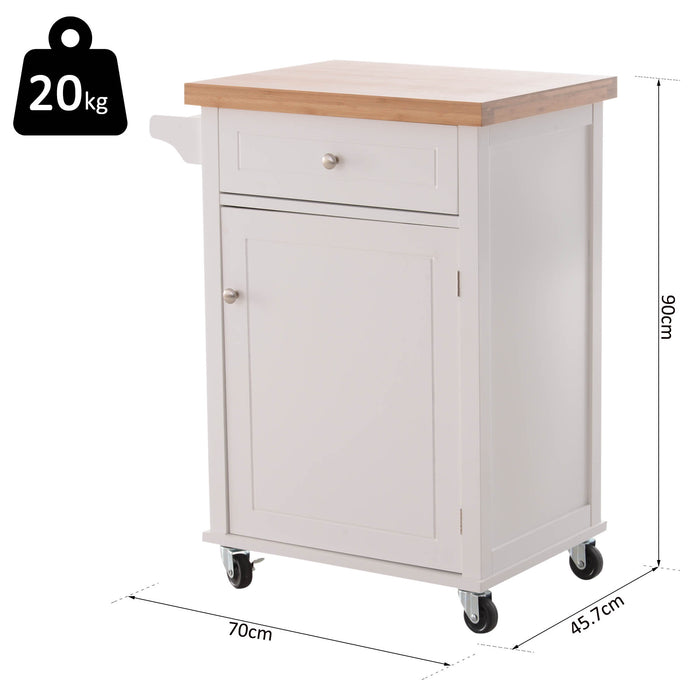 Wooden Kitchen Cart with Storage - Trolley Cabinet, Drawer, Cupboard, Towel Rail | Ideal for Organizing Kitchen Essentials & Saving Space