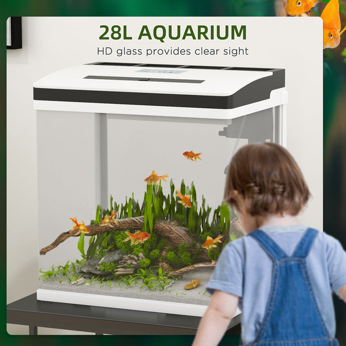 28L Glass Aquarium Fish Tank - Includes Filter & LED Lighting, Ideal Home for Betta, Guppy, Mini Parrot Fish, Shrimp - Compact Size 38 x 26 x 39.5cm