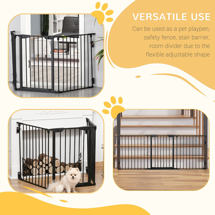 3-Panel Pet Gate Playpen - Metal Safety Fence with Walk-Through Door and Automatic Lock - Ideal Room Divider and Stair Barrier for Dogs