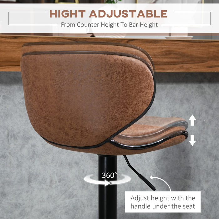 Microfiber Swivel Bar Stools - Adjustable Height Armless Chairs, Set of 2, Brown - Perfect for Kitchen Counter and Home Bar Seating