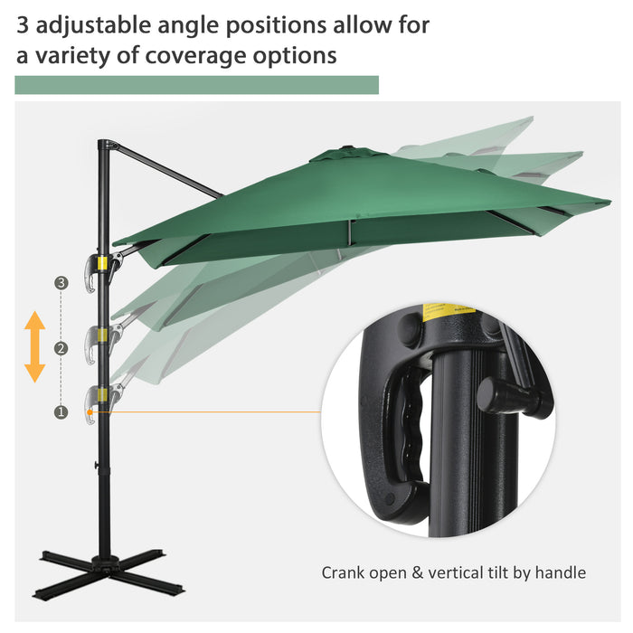 Outdoor Green Parasol Umbrella - 360° Rotatable, Large 245x245x248cm Coverage - Ideal Sunshade for Patio, Garden, or Deck