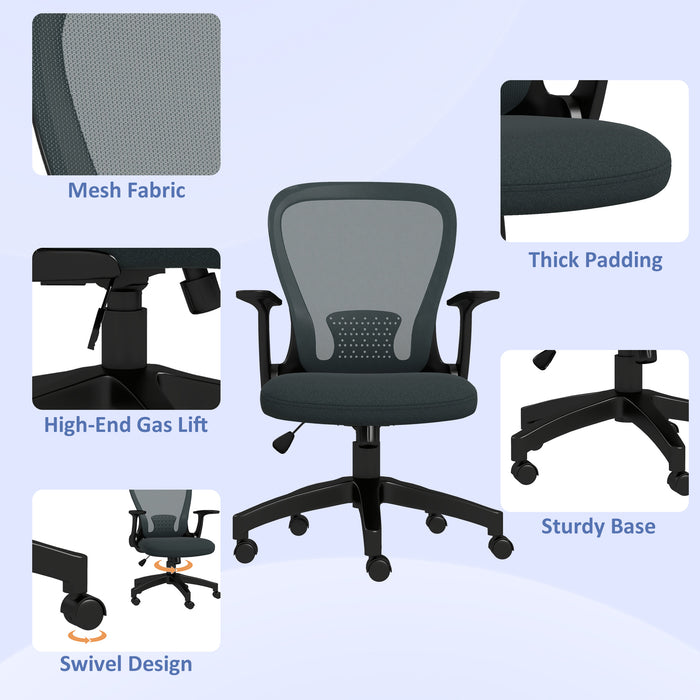 Ergonomic Mesh Office Chair with Flip-Up Armrests - Lumbar Support and Swivel Wheels for Comfortable Seating - Ideal for Home and Office Use